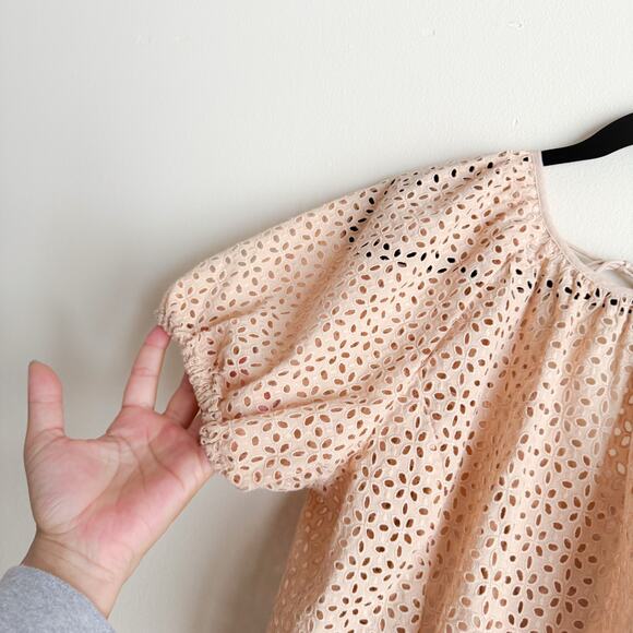 J. Crew Tan Eyelet V Back Puff Sleeve Blouse - Size 12 - Picture 3 of 10